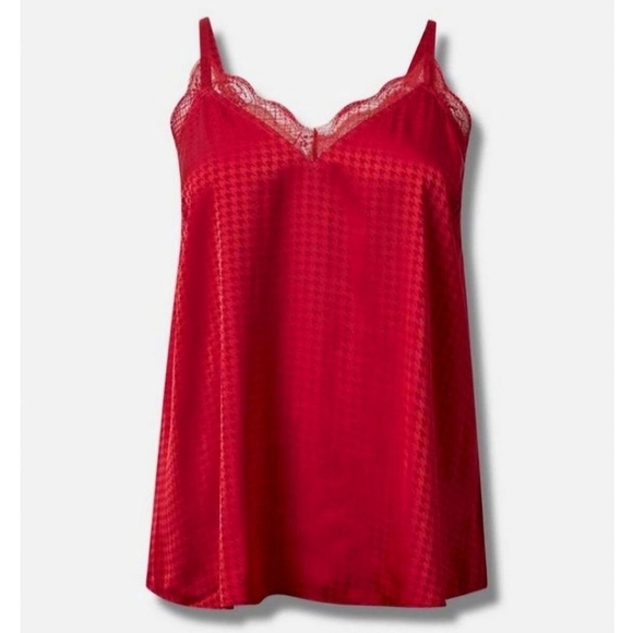 TORRID Red Satin Jacquard Houndstooth Lace Trim Cami, Like New, Size 1, 1X - Picture 12 of 14